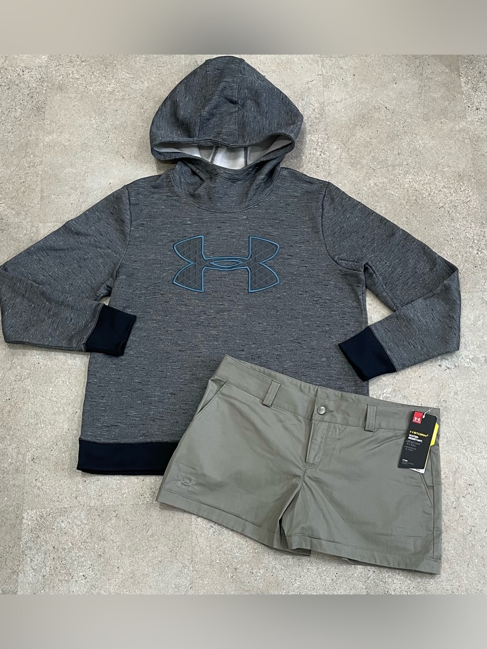 Womens UNDER ARMOUR Shorts & Hoodie Sweatshirt, sz 10….1 NWT